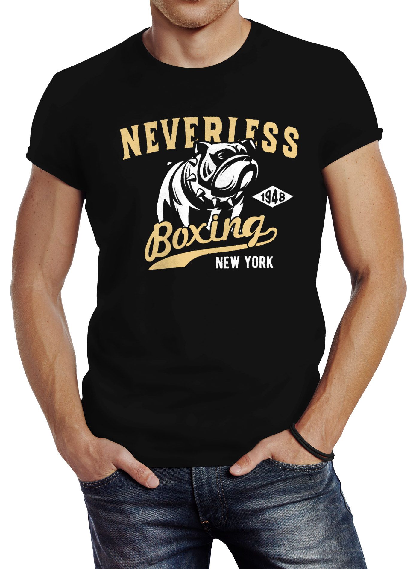 Herren T Shirt Boxing Boxer Hund Dog Slim Fit Neverless Akowi