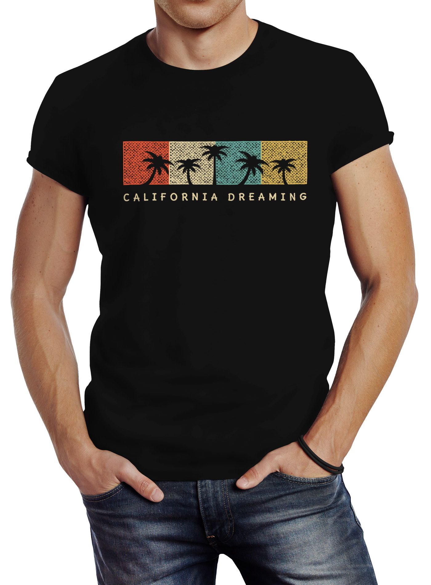 Herren T-Shirt California Dreaming Summer Party Palmen Palms Retro Slim Fit Neverless®