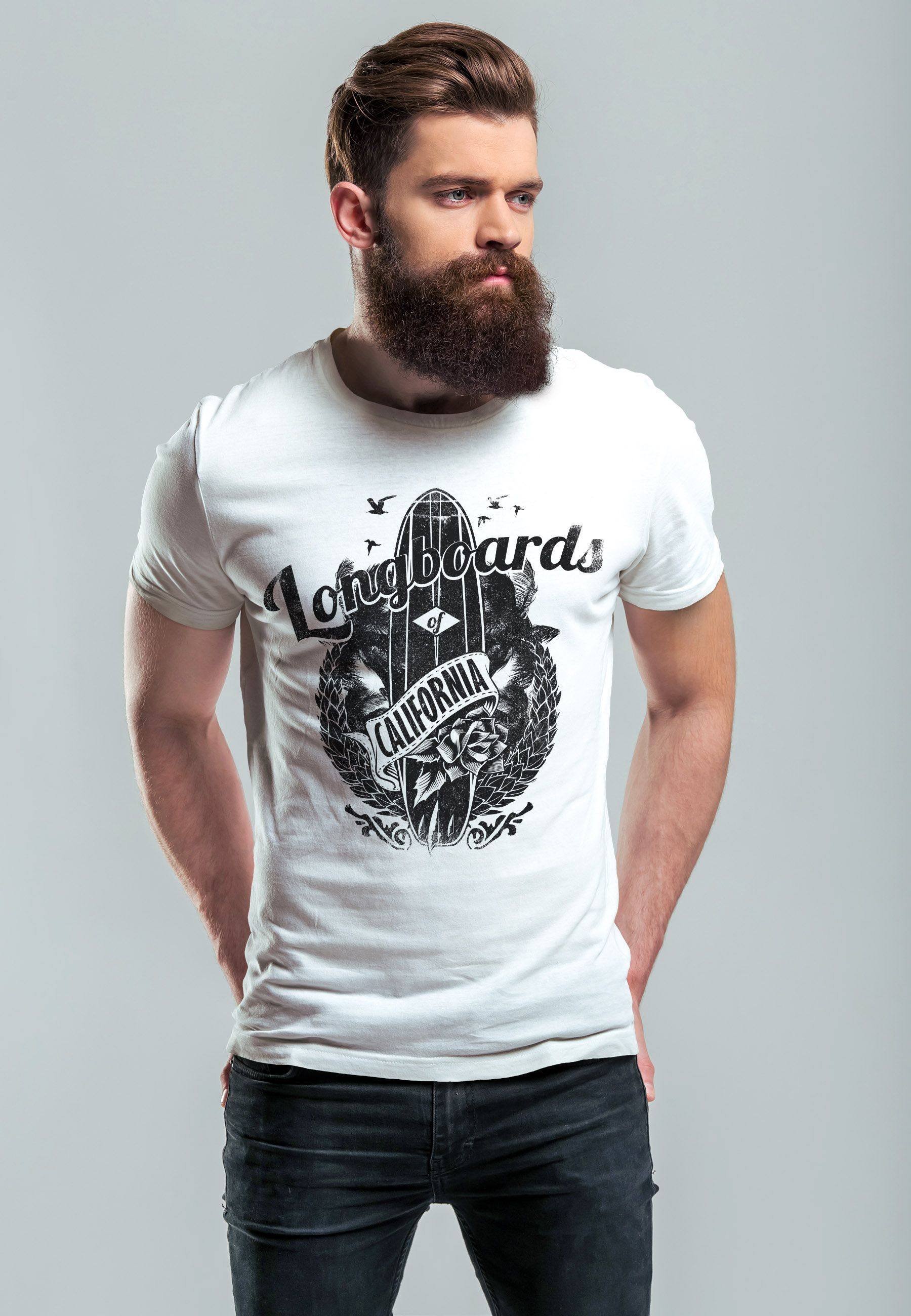 Herren TShirt California Longboards Surfing Surfboard Slim Fit