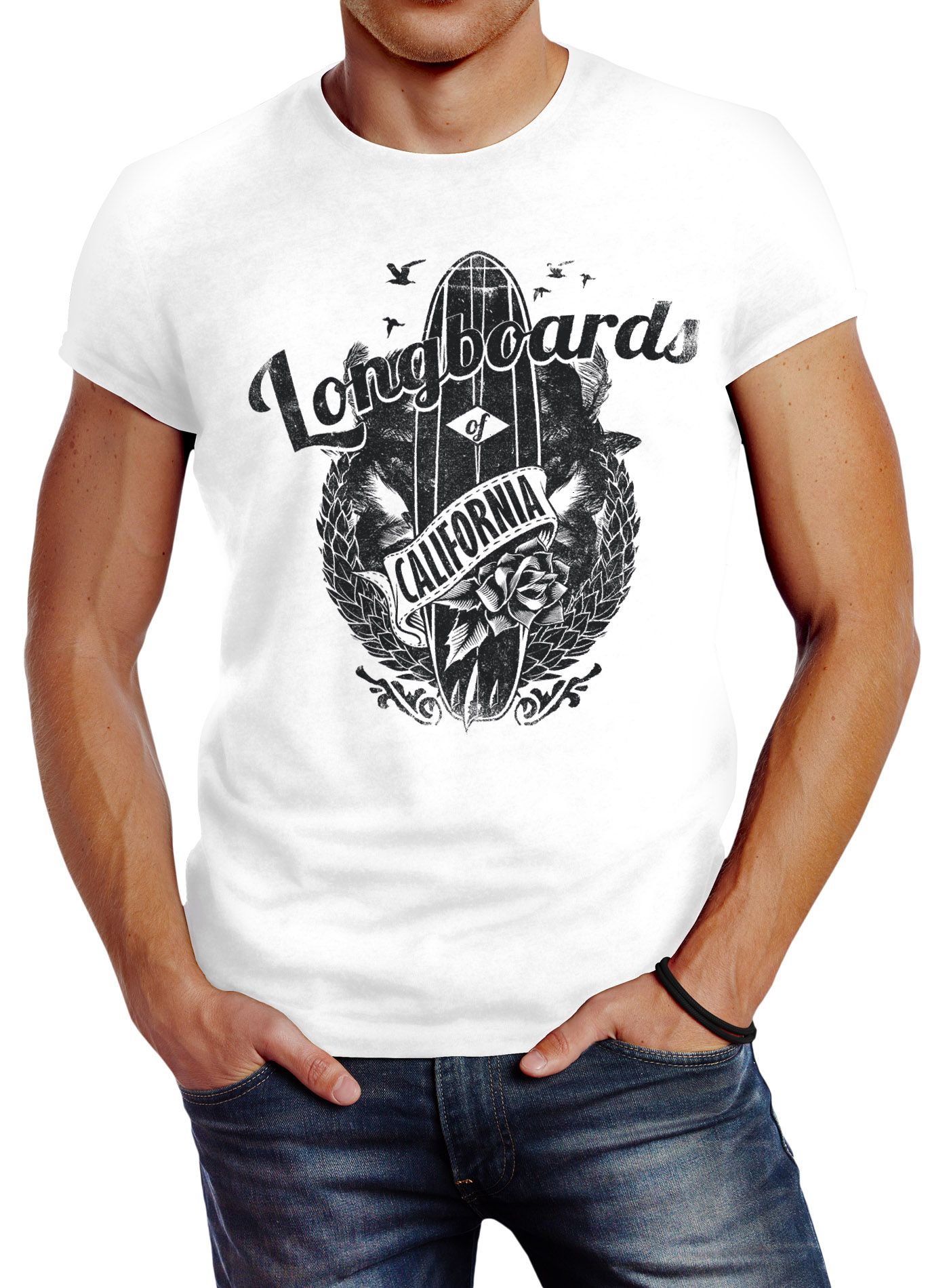 Herren TShirt California Longboards Surfing Surfboard Slim Fit
