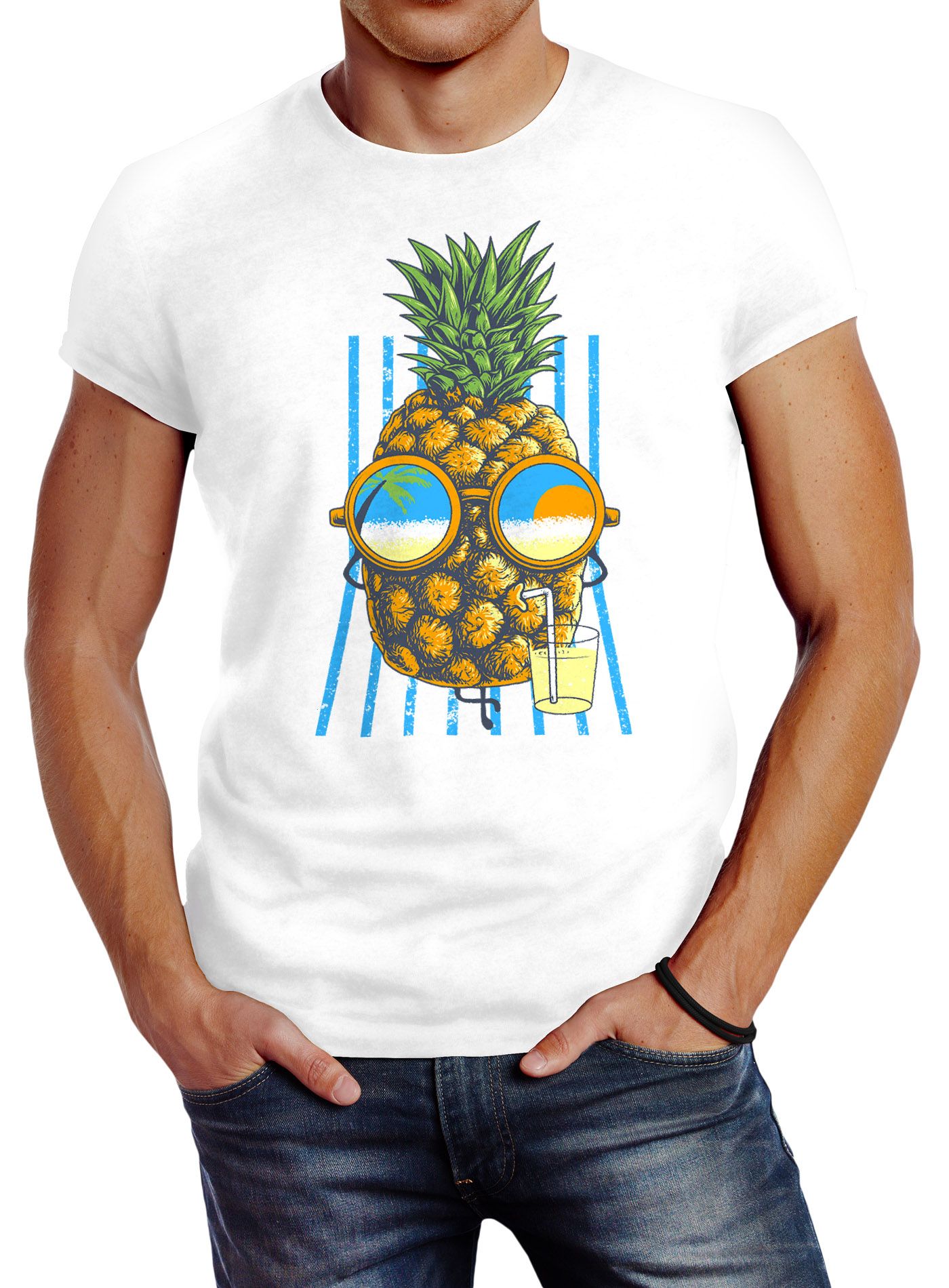 Herren T-Shirt chilling Ananas Pinapple Sommer Beach Cocktail Neverless®