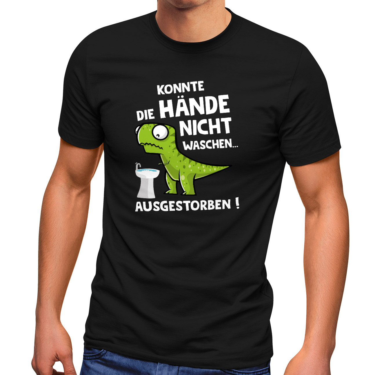 Herren TShirt Corona Dinosaurier Hände waschen TRex Ironie Spruch