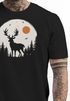 Herren T-Shirt Frontprint Hirsch Wald Outdoor Natur Wildnis Printshirt Männer Fashion Streetstyle Neverless®preview