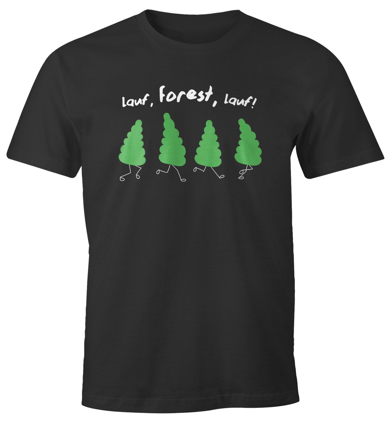 Herren T-Shirt Fun-Shirt Spruch lustig lauf Forest lauf Baum Motiv Parodie Filmzitat Wortspiel Moonworks®