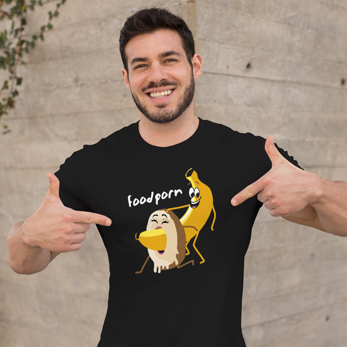 T-shirt Uomo MoonWorks Food Porn, Nera, Frase Divertente Banana Cioccolato Ciambella, Taglia Unica