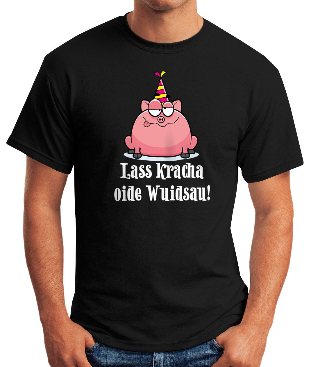 Herren TShirt Geburtstag Schwein Spruch Lass kracha oide Wuidsau Fun