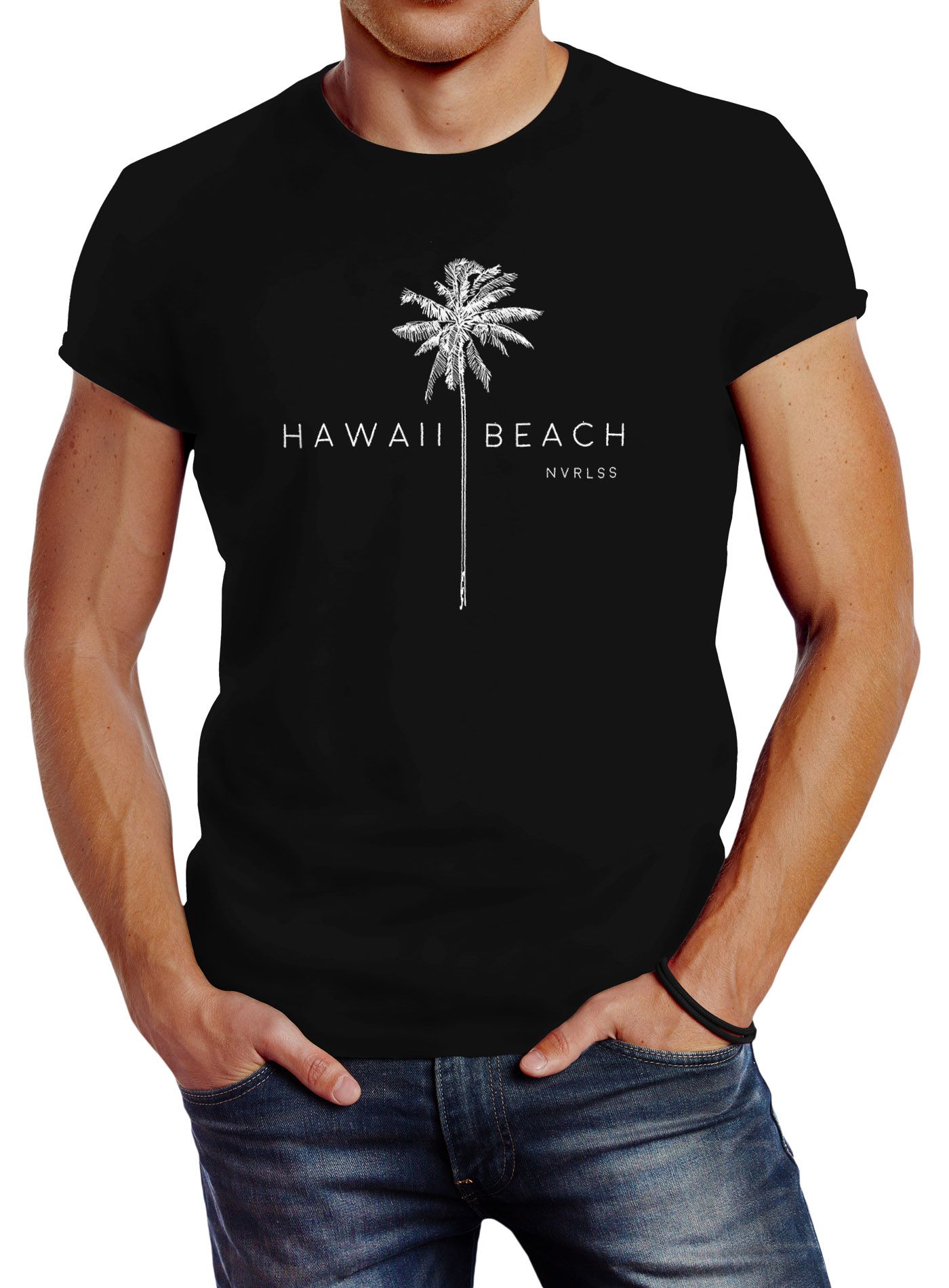 Herren T-Shirt Hawaii Beach Palme Slim Fit Neverless®