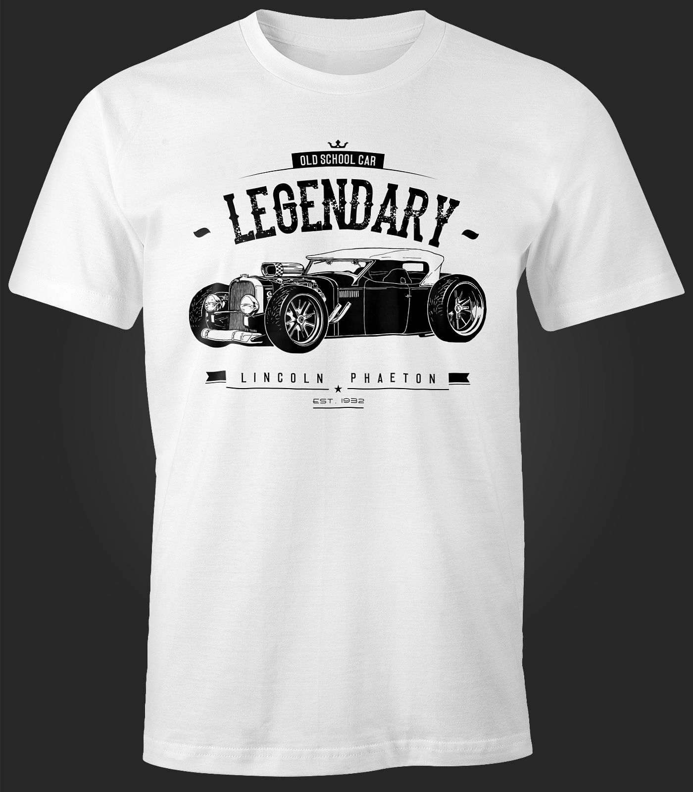 MoonWorks Maglietta Uomo Manica Corta - Hot Rod Retro Auto Oldschool, Verde Taglia L, 100% Cotone, Slim Fit