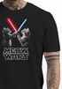 Herren T-Shirt Katzen Meme Meow Wars Laserschwert Kino Film Parodie Hollywood Fun-Shirt Spruch lustig Moonworks®preview