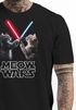 Herren T-Shirt Katzen Meme Meow Wars Laserschwert Kino Film Parodie Hollywood Fun-Shirt Spruch lustig Moonworks®preview