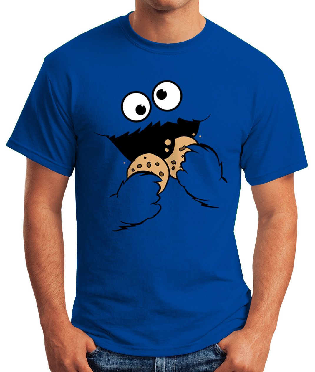 Herren T Shirt Krümelmonster Keks Cookie Monster Fasching Karneval Kostüm Moonworks® Akowi