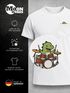 Herren T-Shirt mit Brusttasche Dinosaurier Schlagzeug Fun-Shirt Musikfans Festival Outfit Männer Moonworks®preview