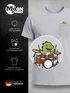 Herren T-Shirt mit Brusttasche Dinosaurier Schlagzeug Fun-Shirt Musikfans Festival Outfit Männer Moonworks®preview