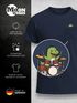 Herren T-Shirt mit Brusttasche Dinosaurier Schlagzeug Fun-Shirt Musikfans Festival Outfit Männer Moonworks®preview