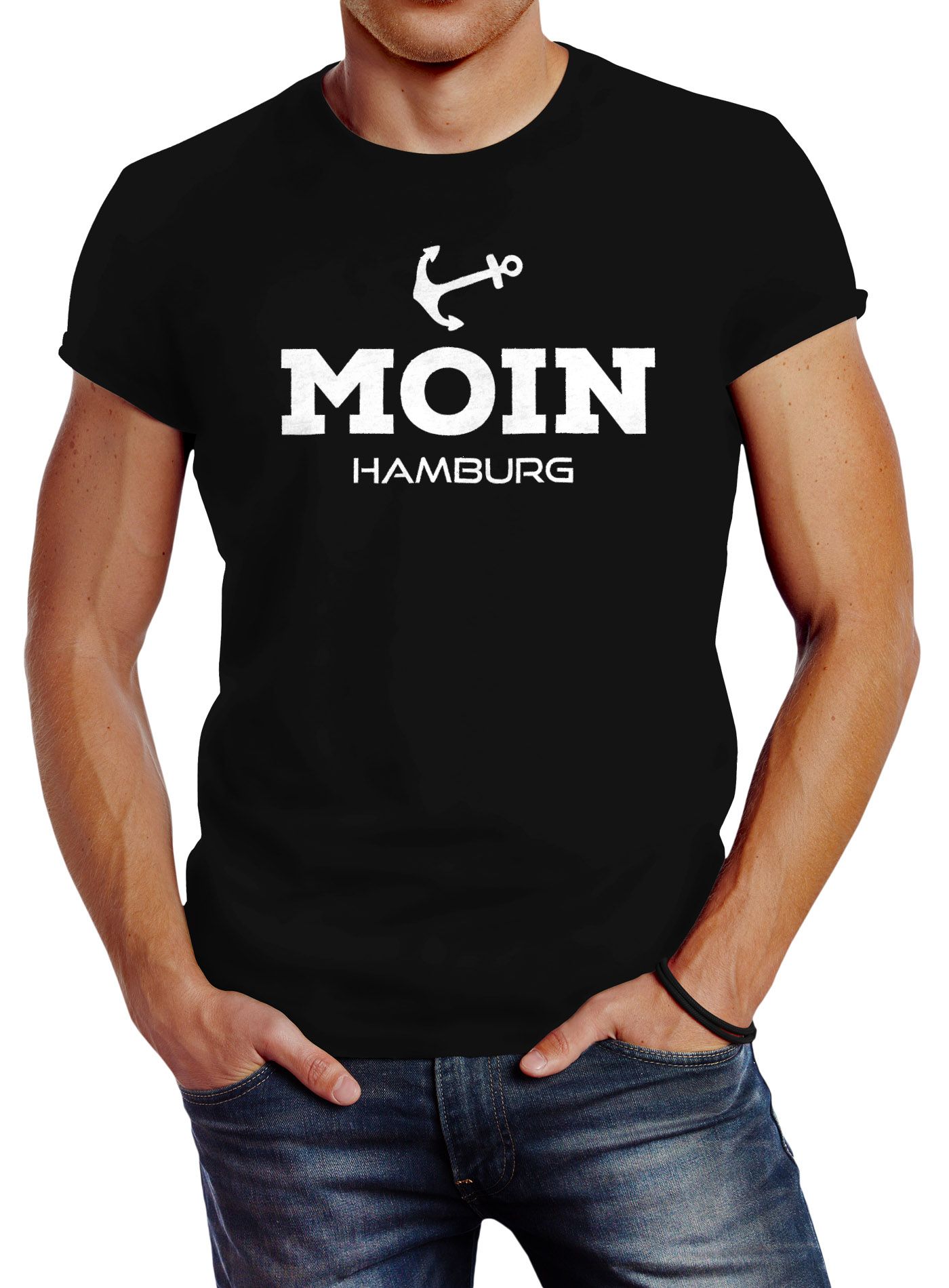 Herren T-Shirt Moin Hamburg Anker Slim Fit Neverless®