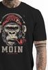 Herren T-Shirt Moin Schriftzug Gorilla Möwe Musik Aufdruck Brustprint Printshirt Fashion Streetstyle Neverless®preview