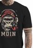 Herren T-Shirt Moin Schriftzug Gorilla Musik Aufdruck Brustprint Printshirt Fashion Streetstyle Neverless®preview