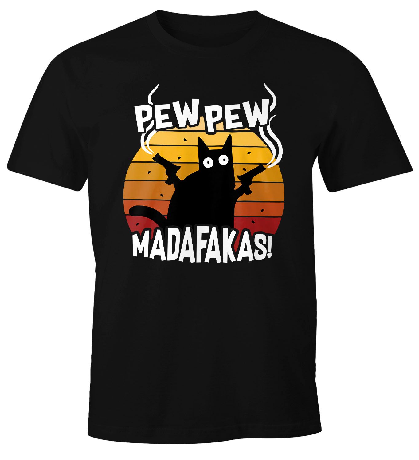 Herren T-Shirt Pew Pew Madafakas Katze Western Cat Meme Fun-Shirt Spruch lustig Moonworks®