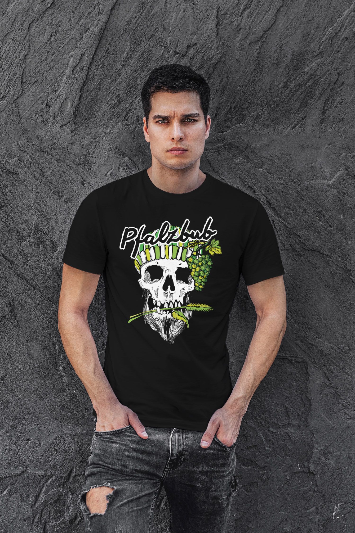Herren TShirt Pfalzbub Pfälzer Wein Skull Totenkopf Printshirt Fashion