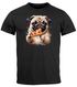 Herren T-Shirt Pizza Lustige Tiermotive Mops Hund Aufdruck Printshirt Fun-Shirt Moonworks®preview