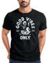 Herren T-Shirt Printshirt Spruch Good Vibes Only Skelett-Motiv Sommer Frontprint Fashion Streetstyle Neverless®preview