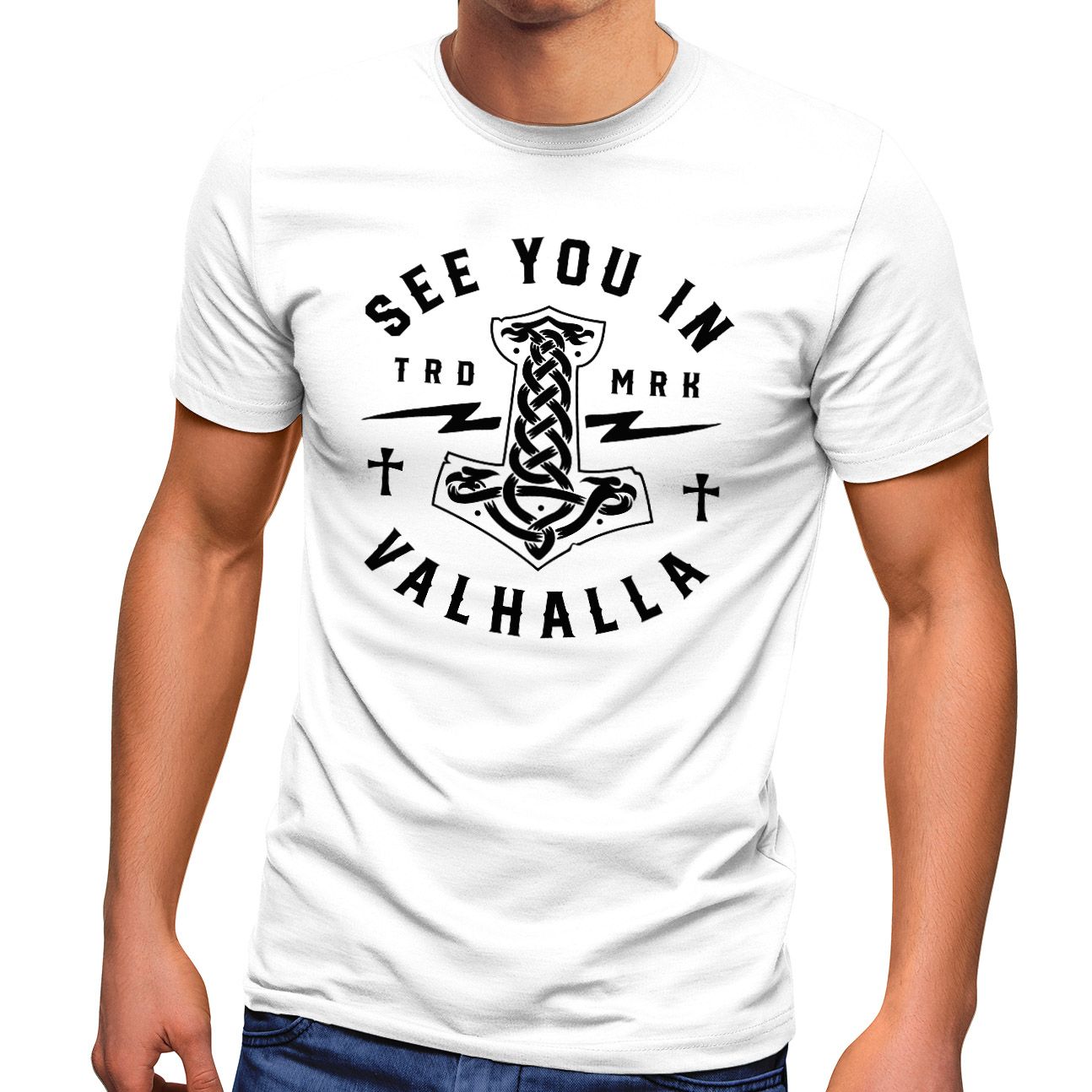 Herren T-Shirt See you in Valhalla Valknut Mjölnir Thor Hammer Fashion Streetstyle Neverless®