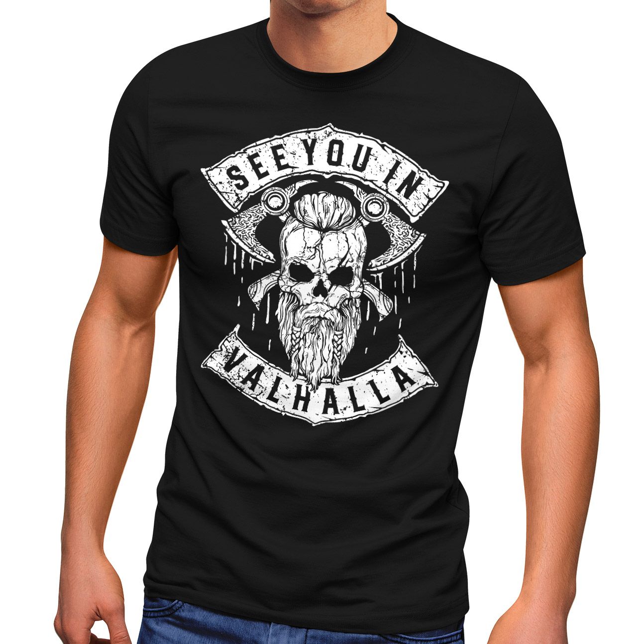 Herren T-Shirt See You in Valhalla Wikinger Totenkopf Skull Fashion Streetstyle Neverless®
