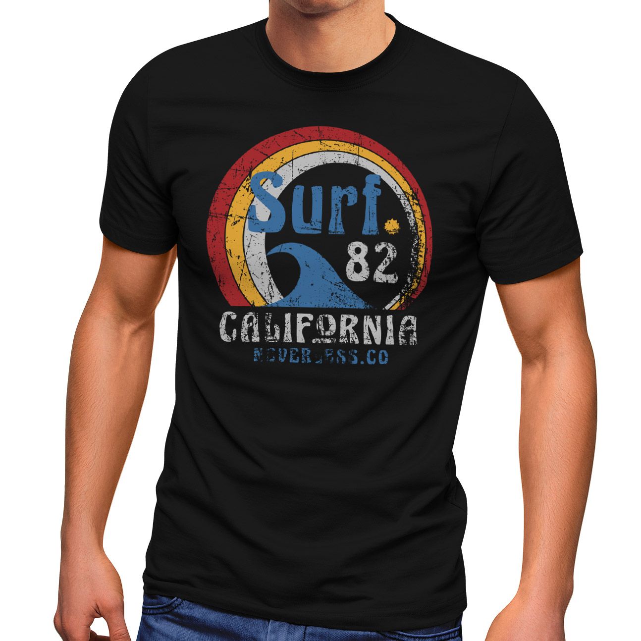 Herren T-Shirt Surf Logo California USA Welle Surfing Style Aufdruck Print Fashion Streetstyle Neverless®