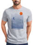 Herren T-Shirt Surfshirt mit Wellenlinien, Sonne & Surfer Motiv – Sommer Grafikshirt im minimalistischen Look Fashion Streetstyle Neverless®preview