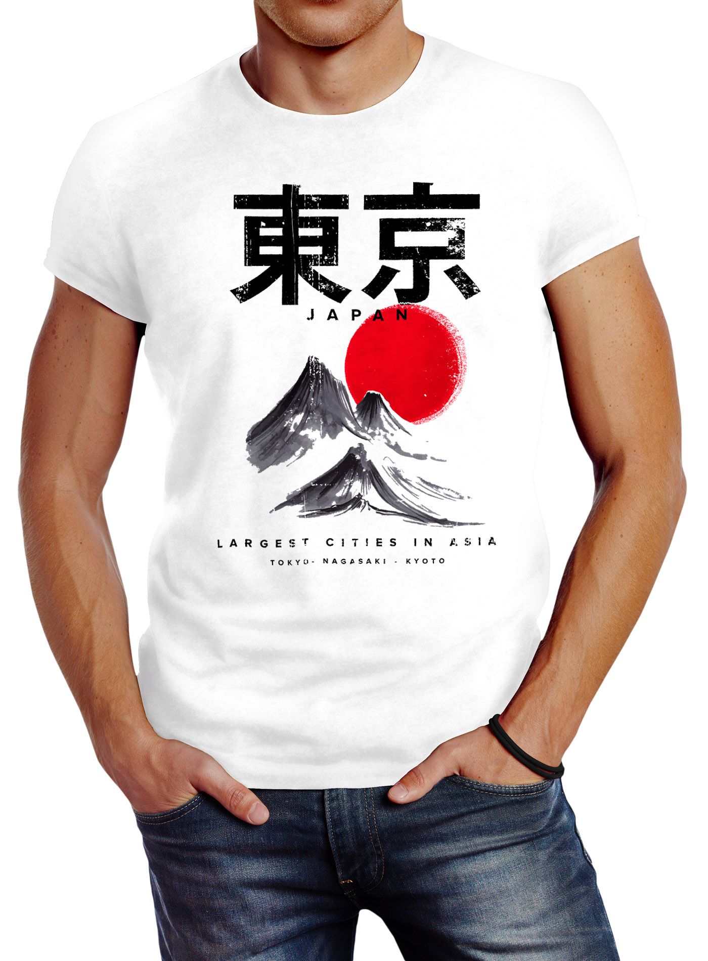 Herren T-Shirt Tokyo Asia Japan Berge City Urban Kanji Slim Fit Neverless®