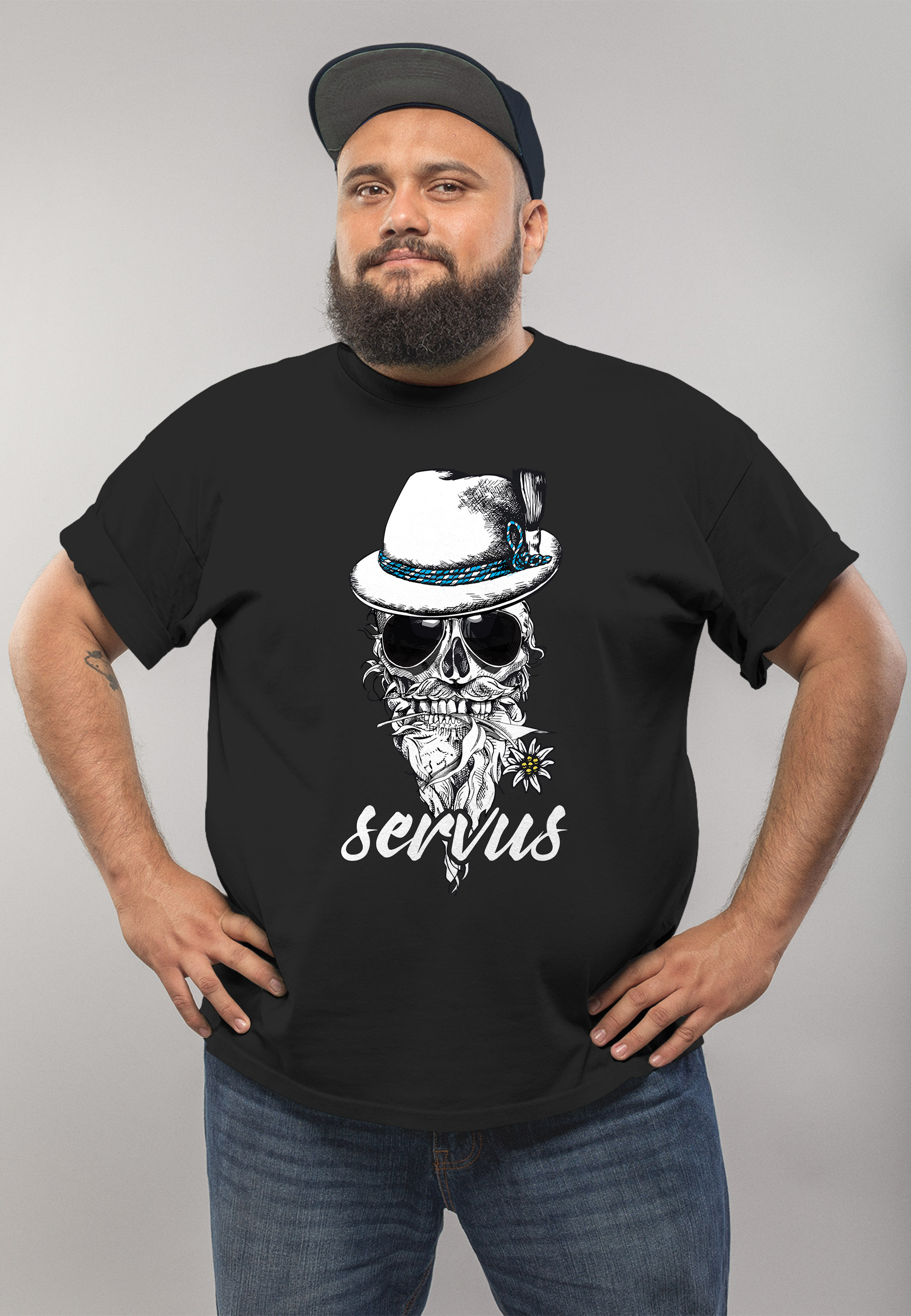 T-shirt Da Uomo Teschio Bavarese Con Cappello In Feltro A Fiori Scrta