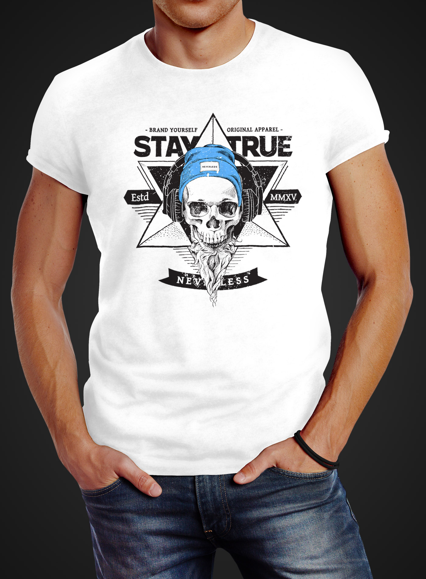 Neverless VINTAGE BEDRUCKT TOTENKOPF TOTENSCHÄDEL SKULL TATTO - T-Shirt