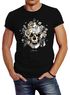 Herren T-Shirt Totenkopf Rosen Skull Roses Schädel Slim Fit Neverless®preview