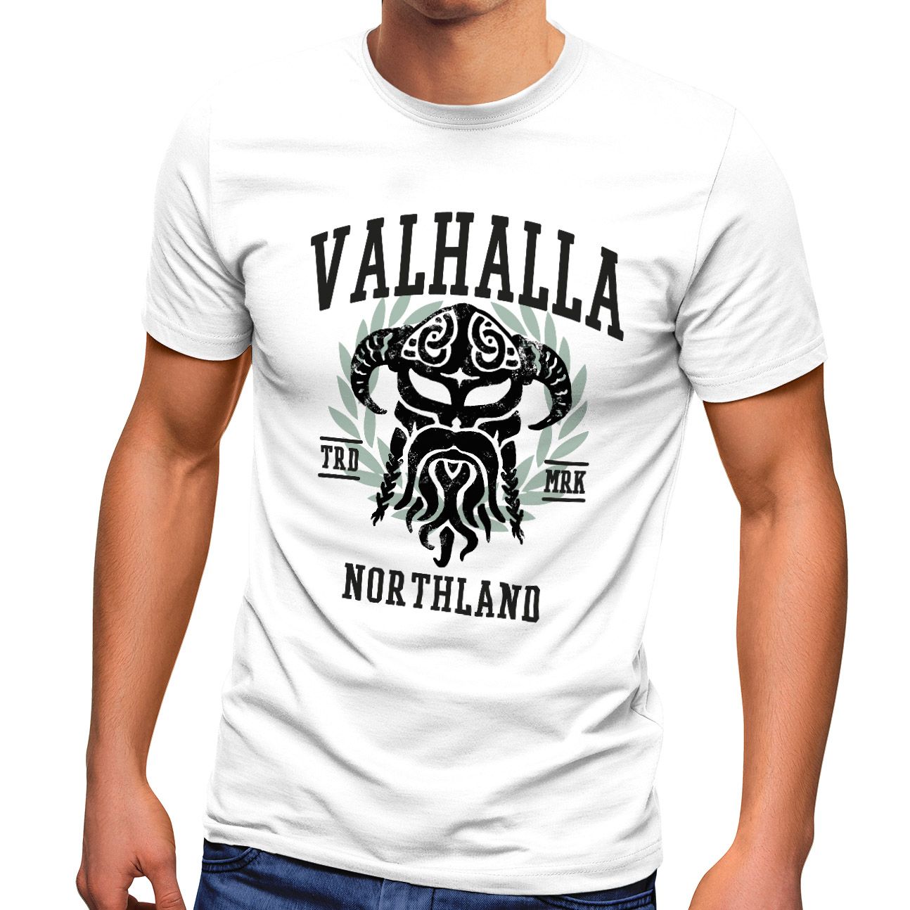 Herren T-Shirt Valhalla Northland Wikinger Helm Nordmänner Bart Viking Fashion Streetstyle Neverless®