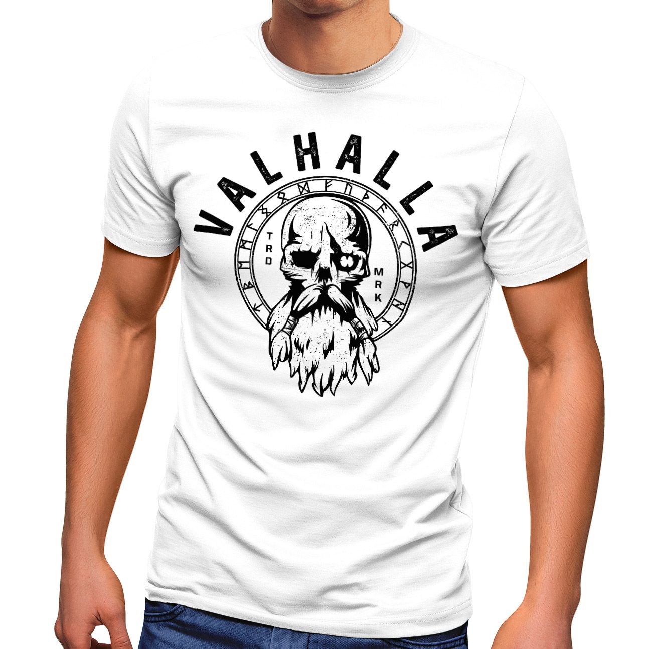 Herren T-Shirt Valhalla Totenkopf Odin Runen Wikinger Fashion Streetstyle Neverless® 
