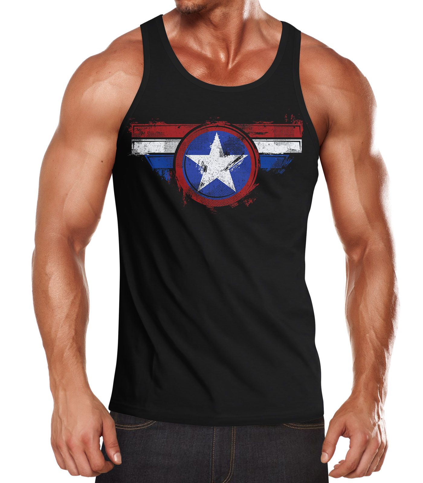 Herren Tank-Top Amerika Flagge Stern Roger Captain Muskelshirt Muscle Shirt Neverless®