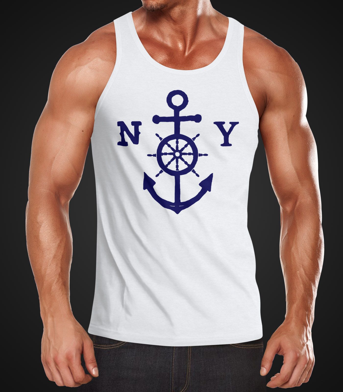 Neverless Herren Tanktop Captain Anker - Slim Fit 100% Baumwolle