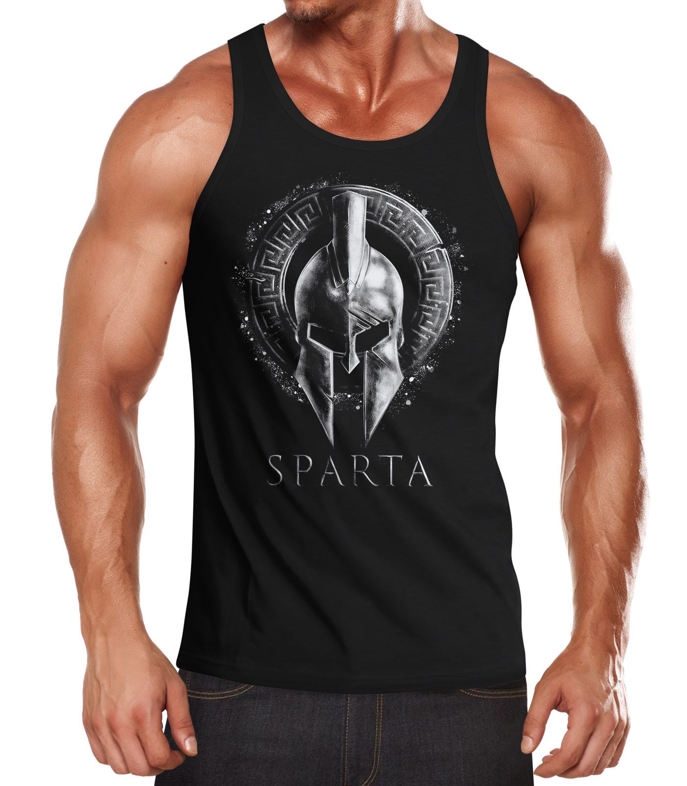 Herren Tank-Top Aufdruck Sparta Helmet Krieger Warrior Spartahelm Fitness Muskelshirt Muscle Shirt Neverless®