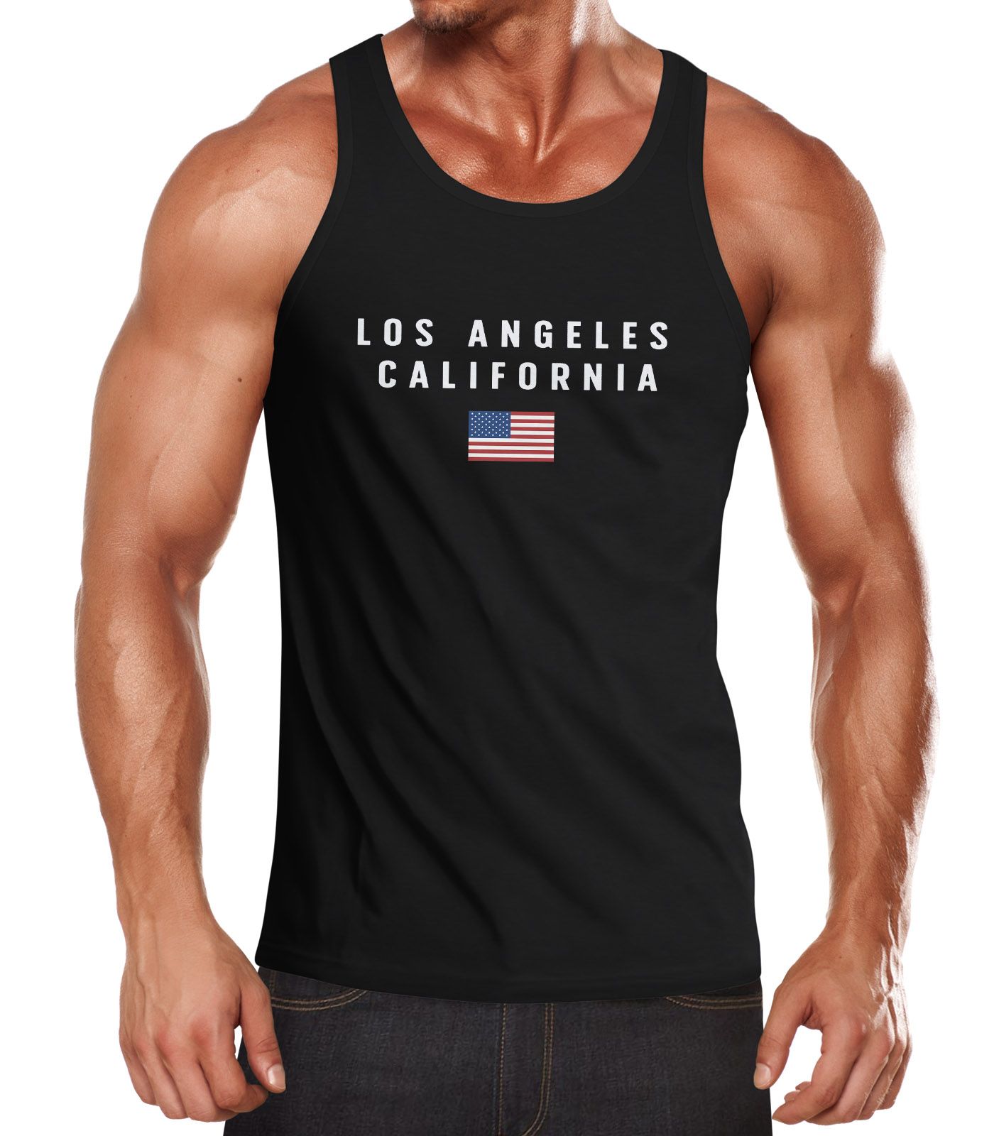 Herren Tank-Top Bedruckt Schriftzug California Los Angeles USA Amerika Flagge Muskelshirt Muscle Shirt Neverless®