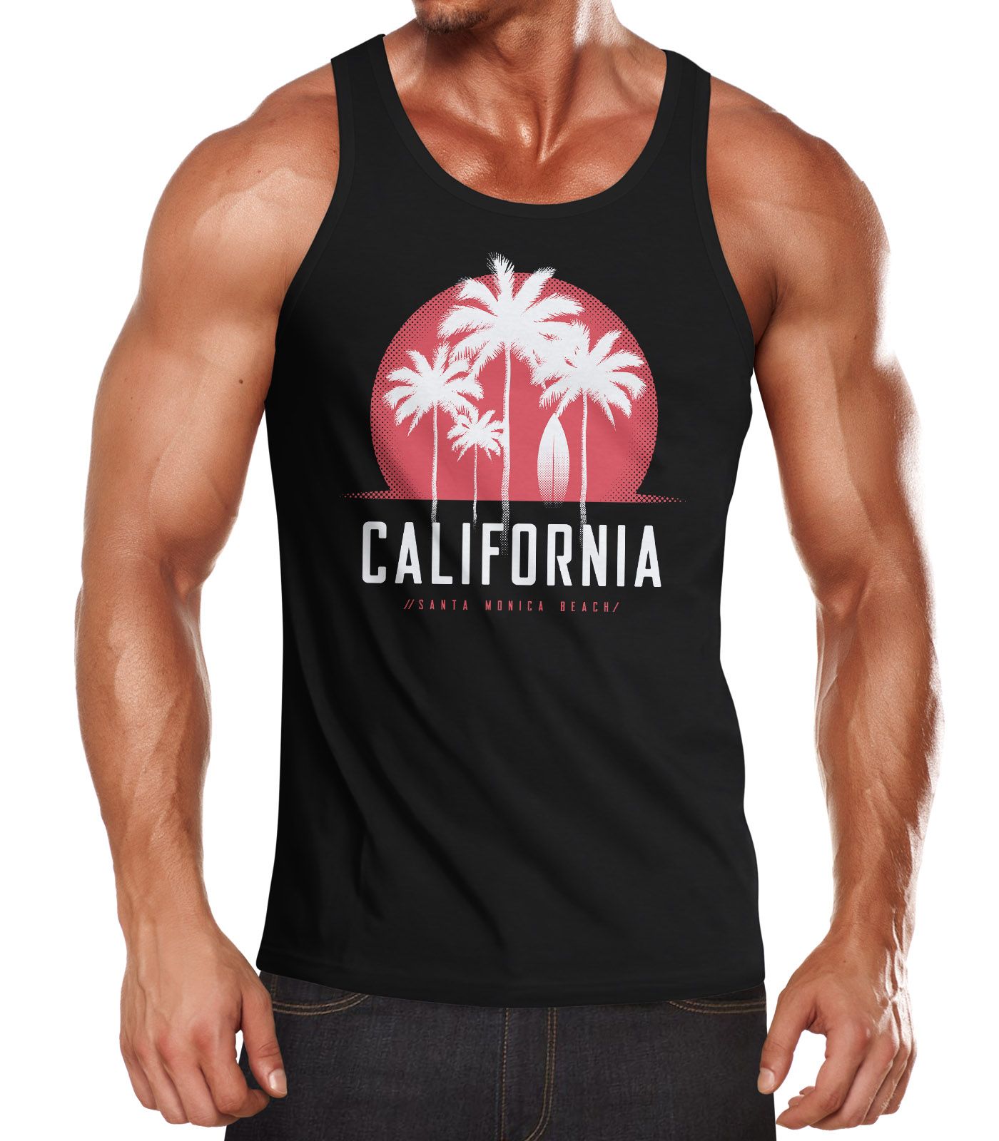 Herren Tank-Top California Palmen Santa Monica Beach Sommer Sonne Muskelshirt Muscle Shirt Neverless®