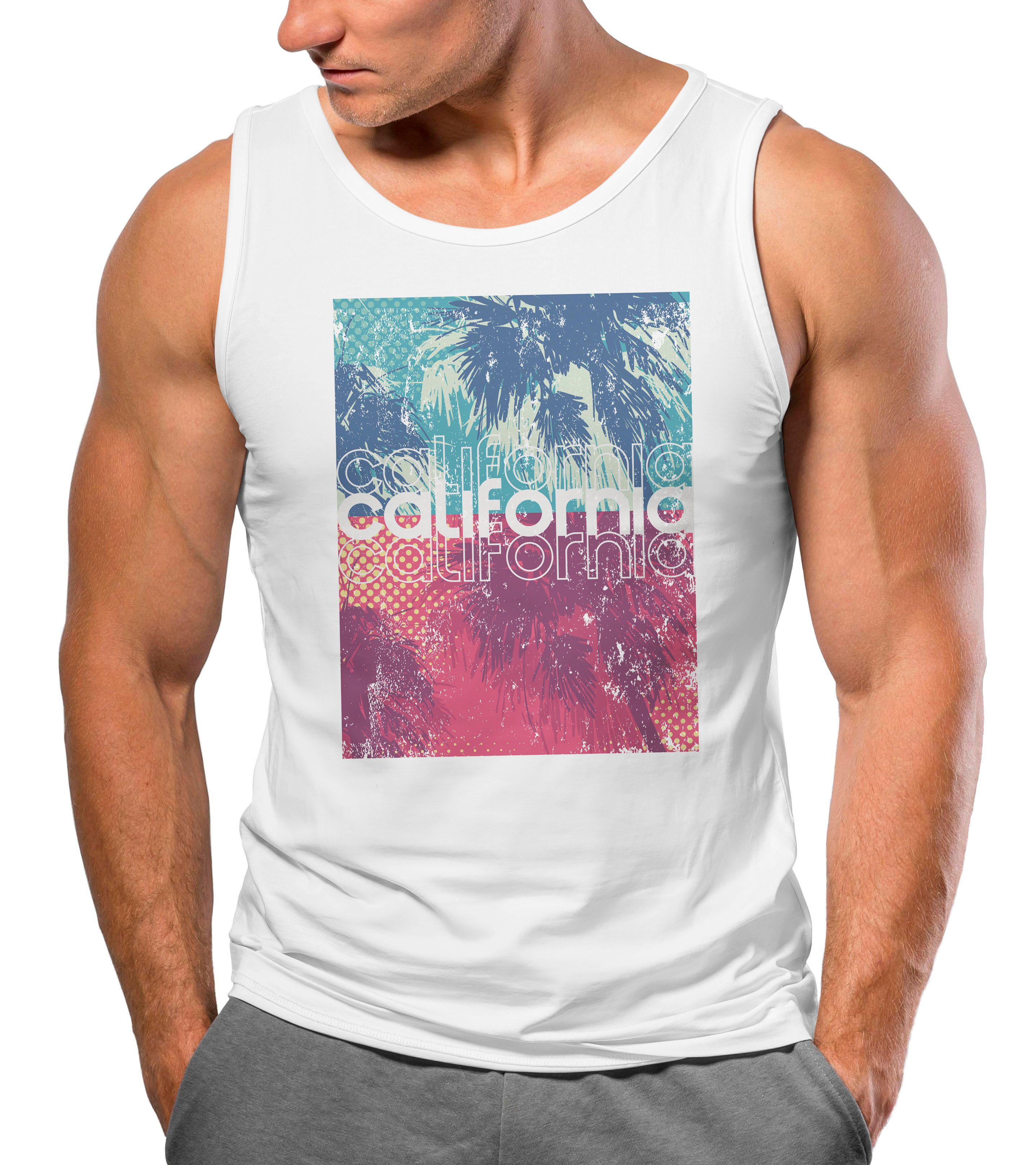 Herren Tank-Top California Palmen Sommer Foto Print Aufdruck Muskelshirt Neverless®
