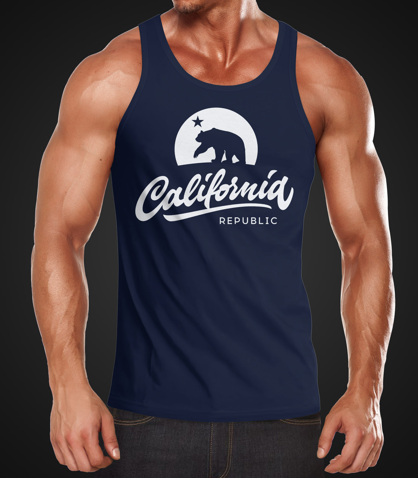 Neverless Herren Tanktop California Bear - Muskelshirt Aus 100% Baumwolle