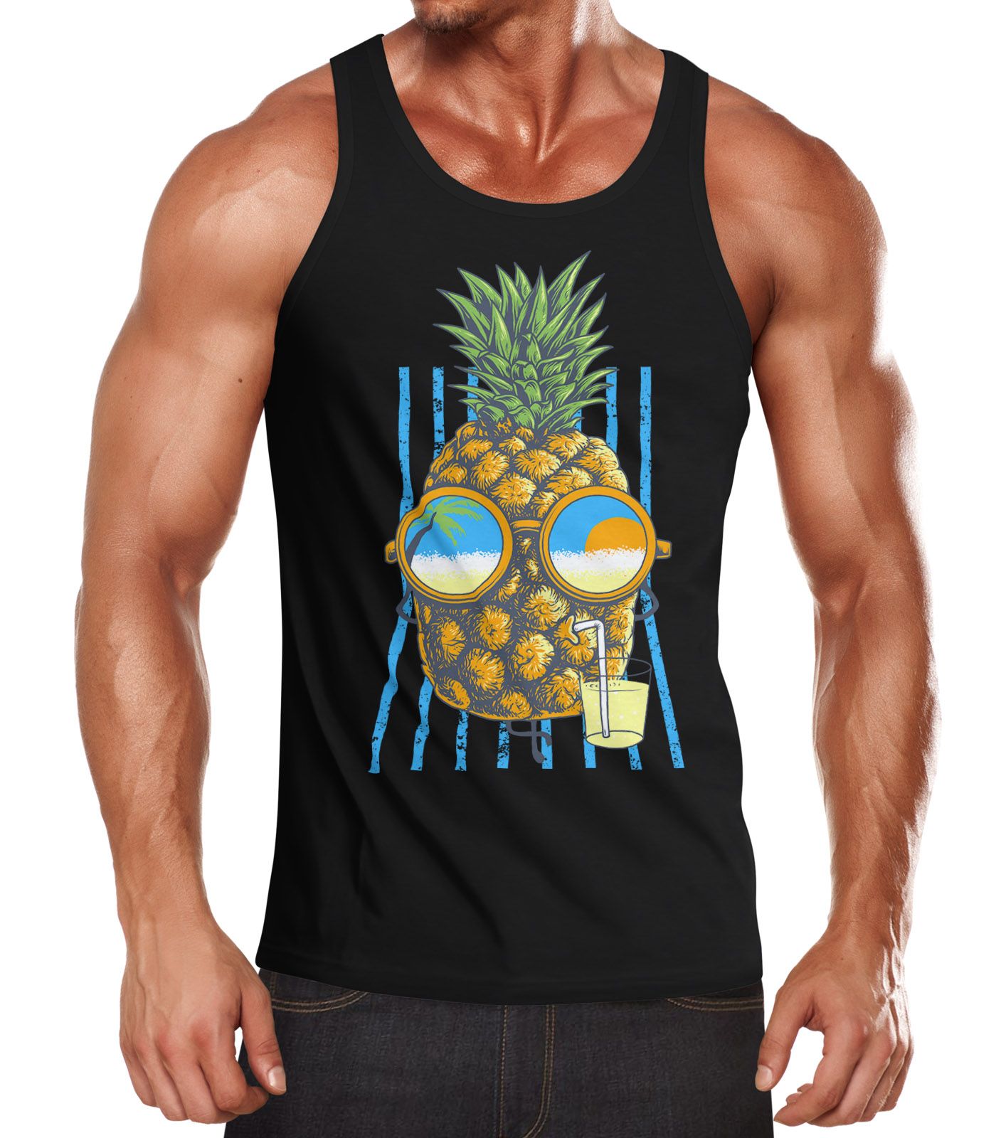 Herren Tank Top chilling Ananas Pinapple Sommer Beach Party Slim Fit Neverless®