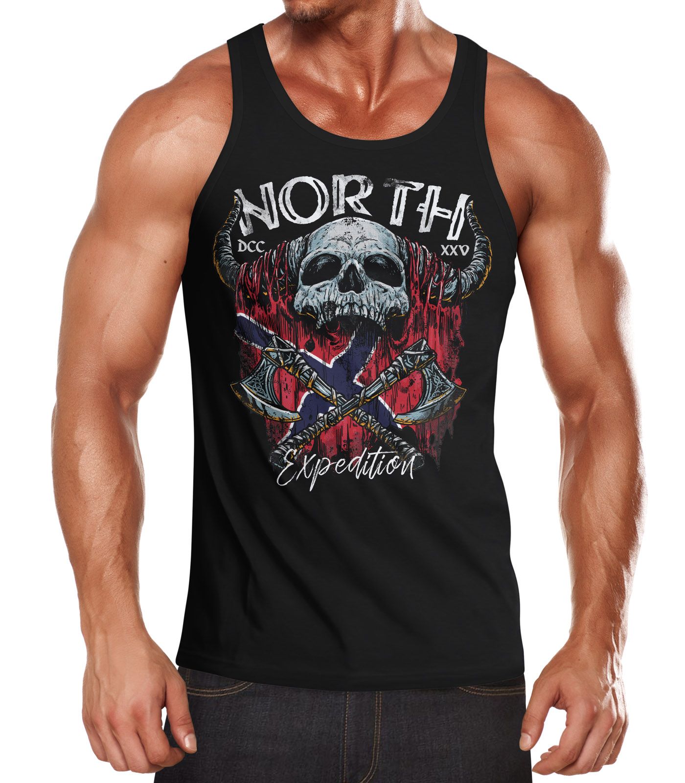 Herren Tank-Top North Wikinger Norwegen Skull Totenkopf Print Muskelshirt Muscle Shirt Neverless®