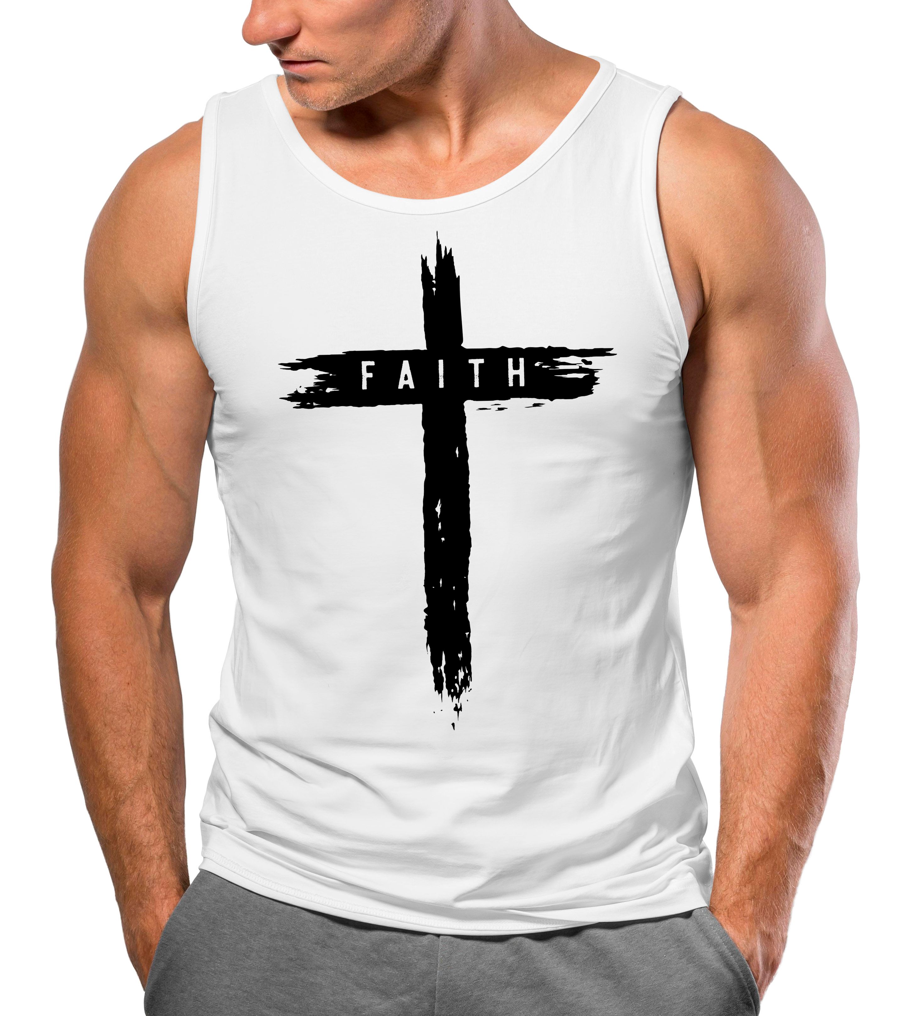 Herren Tank-Top Print Aufdruck Kreuz Cross Faith Glaube Trend-Motiv Techwear Fashion Streetstyle Muskelshirt Neverless®