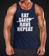 Herren Tanktop Eat Sleep Rave Repeat Techno Party Feiern Muskelshirt Moonworks®preview