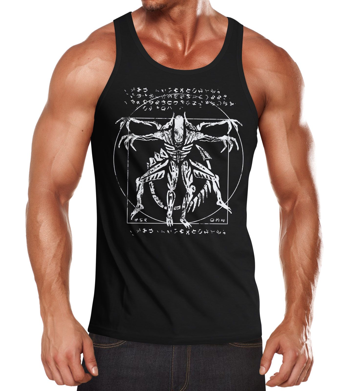 Herren Tanktop Print Aufdruck Alien Xenomorph Parodie Da Vinci Achselshirt Moonworks®