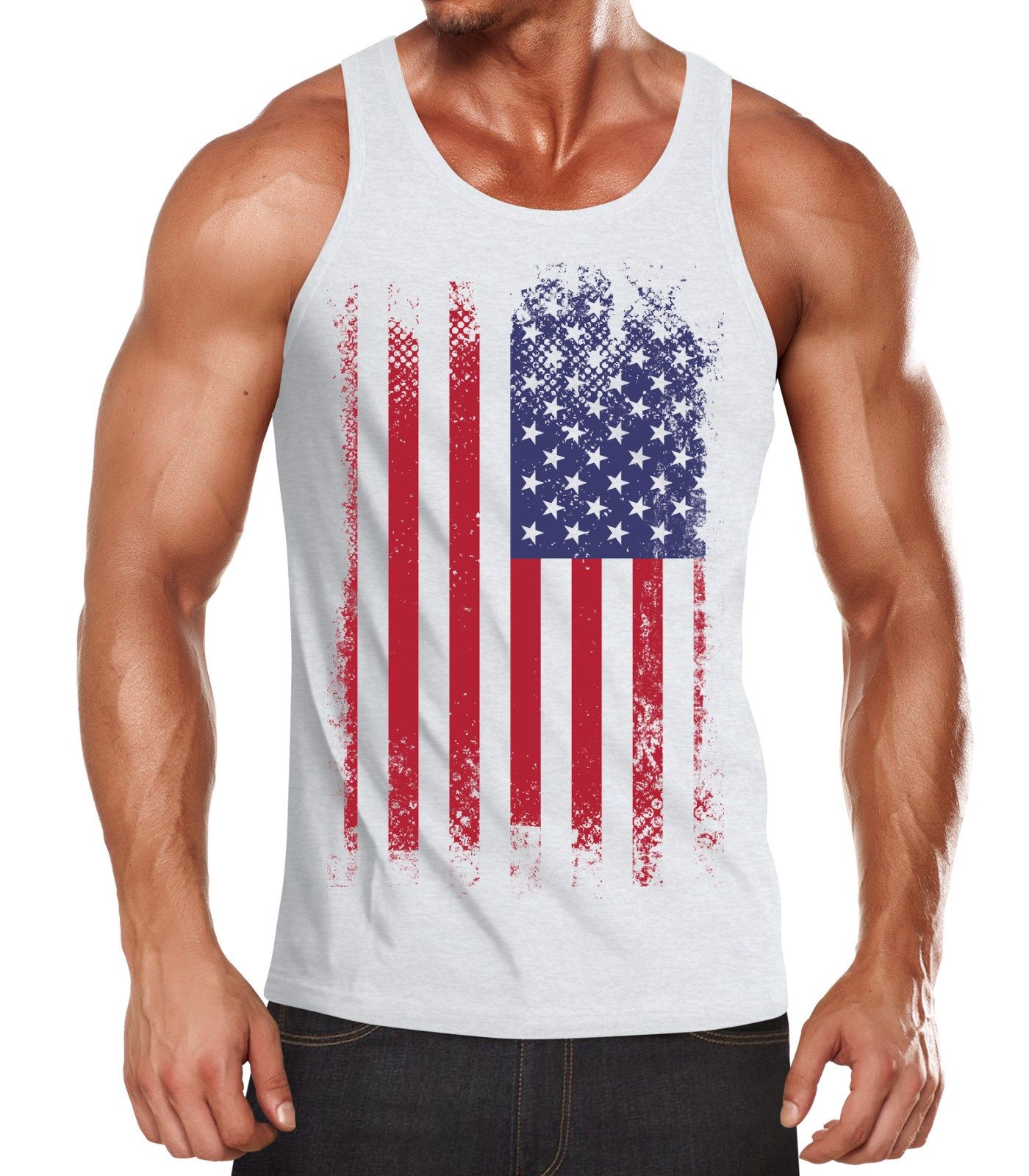 Herren Tanktop Tank Top - Amerika USA Flagge - Body Fit MoonWorks®