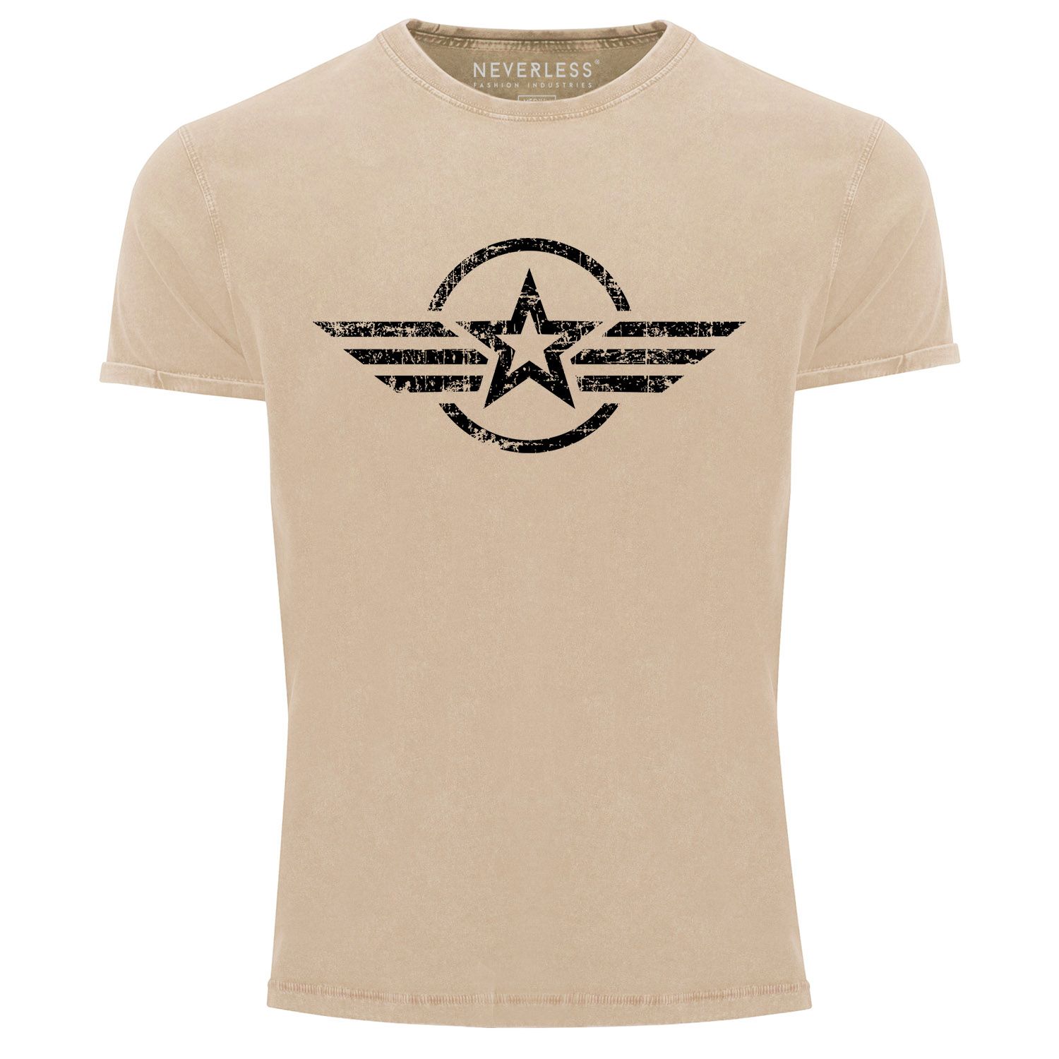 Herren Vintage Shirt Airforce Stern Army Military Aufdruck Printshirt T-Shirt Aufdruck Used Look Slim Fit Neverless®