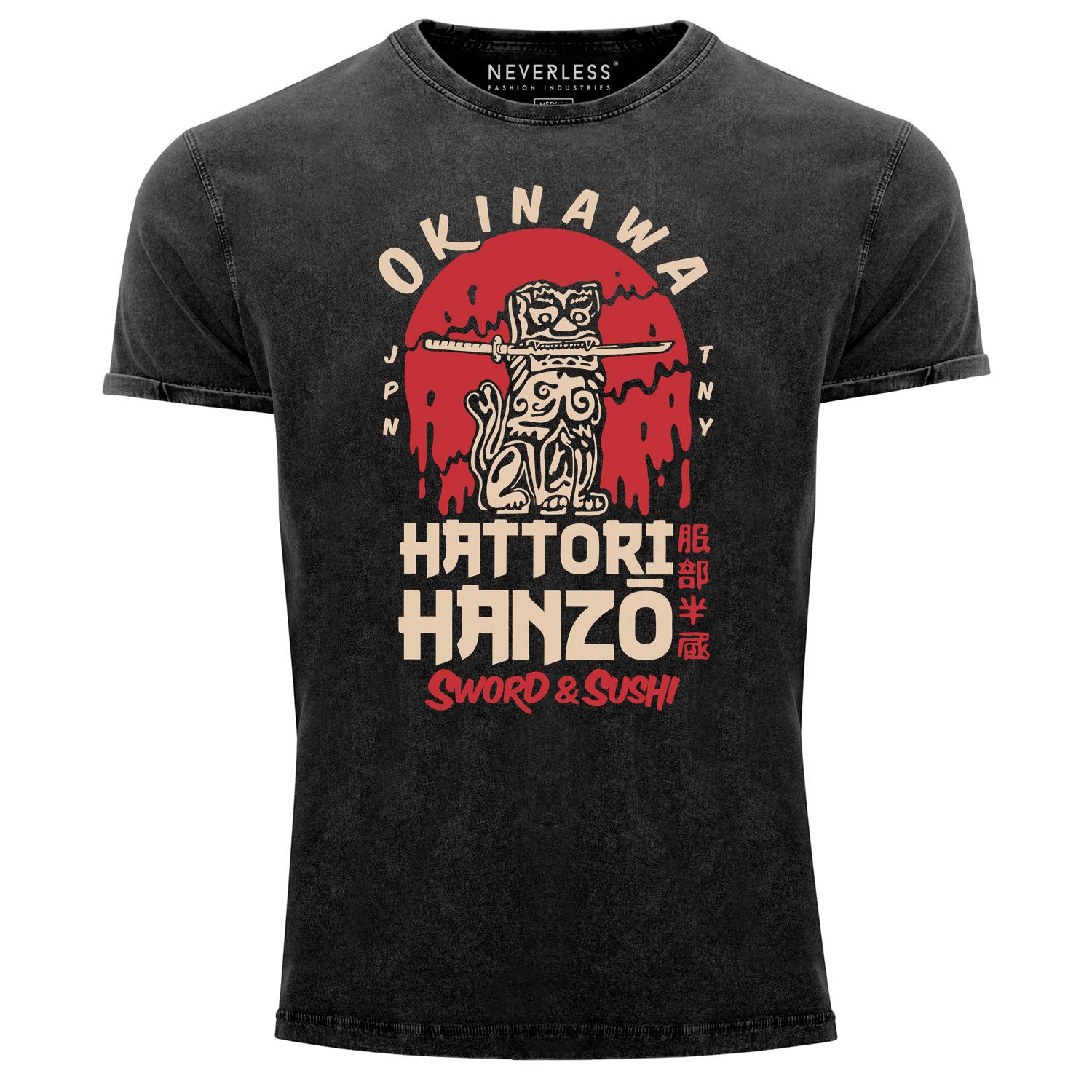 Herren Vintage Shirt Hattori Hanzo Sword and Sushi Okinawa Japan Schriftzeichen Superior Design Used Look Neverless® 